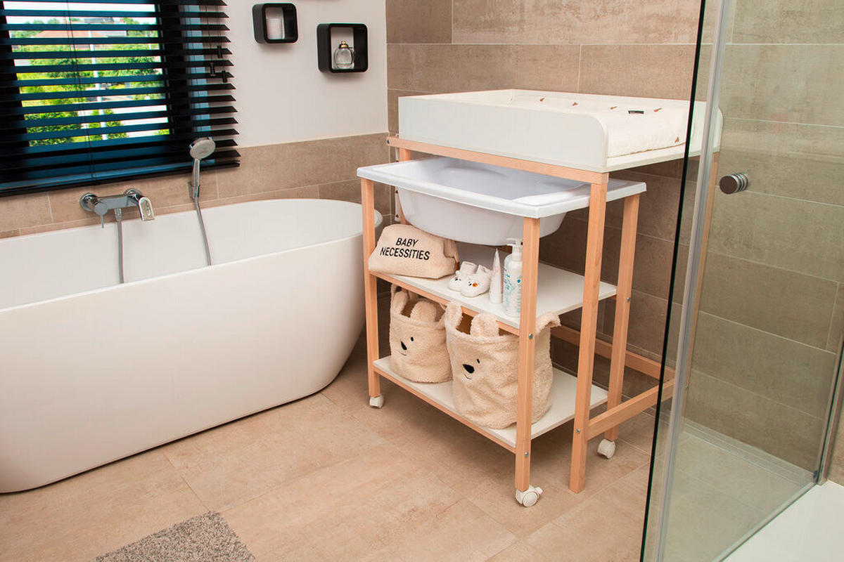 WICKELTISCH 2in1 Set Wickeltisch + Badewanne Weiß, Buchefarben  - Buchefarben/Weiß, KONVENTIONELL, Holzwerkstoff/Kunststoff (91,5/53,5/106,5cm) - Childhome