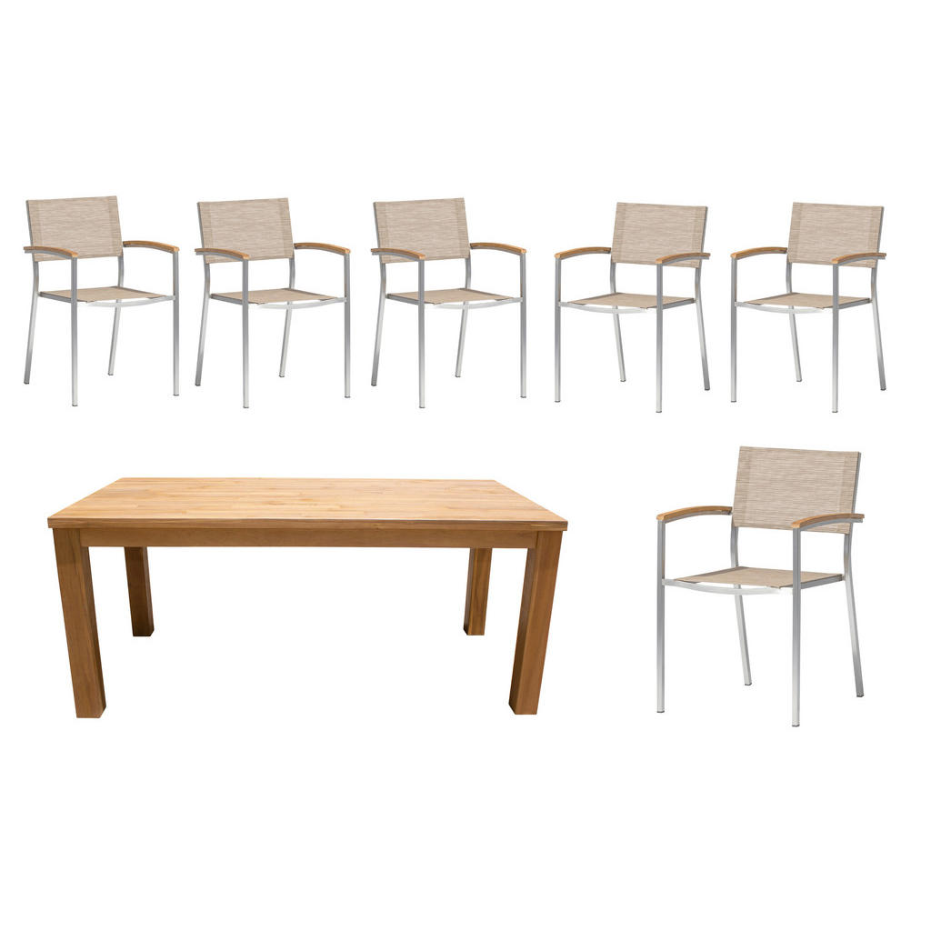 Thumbnail - Gardenson Gartenset, Anthrazit, Akazie, Sand, Teak, Metall, Textil, Akazie, 180x78x90 cm, gastro- und objekttauglich, St...
