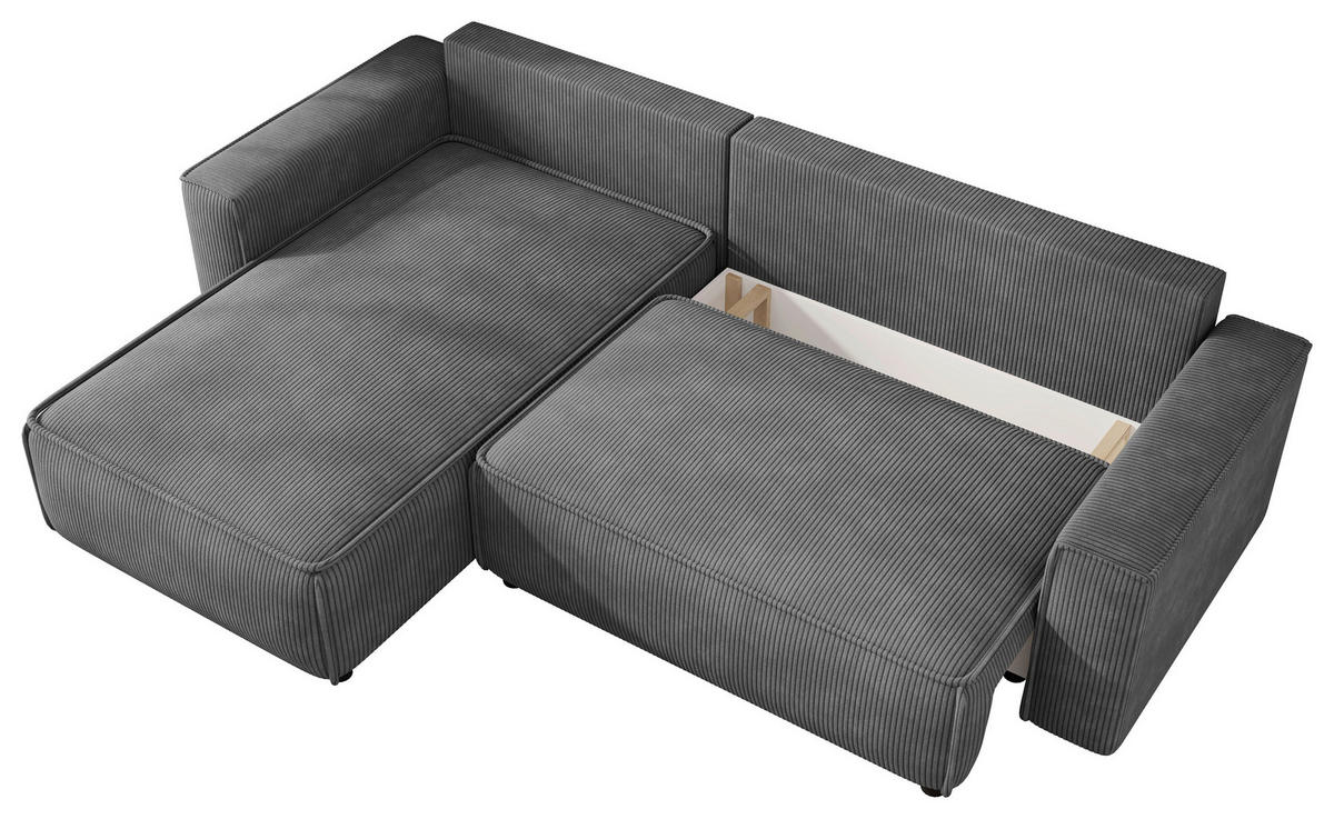 ECKSOFA  Cord Grau  - Schwarz/Grau, Modern, Kunststoff/Textil (190/280cm) - MID.YOU