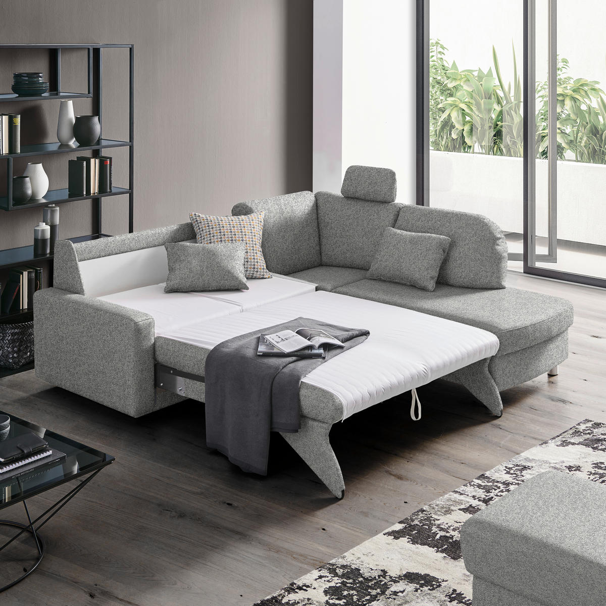 ECKSOFA  in Mikrovelours Naturfarben  227/208 cm  - Alufarben/Naturfarben, KONVENTIONELL, Textil/Metall (227/208cm) - Sedda