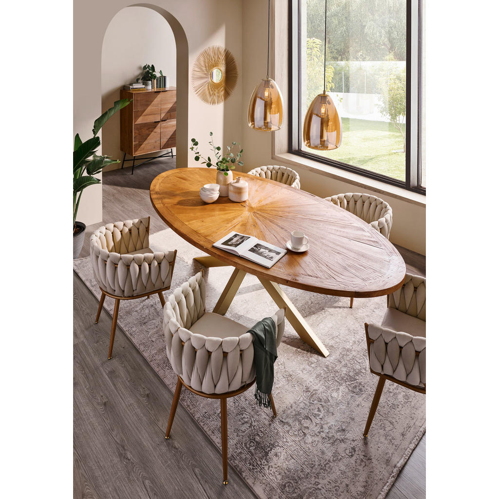 Thumbnail - Ambia Home Esstisch, Ulme, Gold, Holz, Ulme, massiv, oval, eckig, 135x78x254 cm, Esszimmer, Tische, Esstische, Esstische...