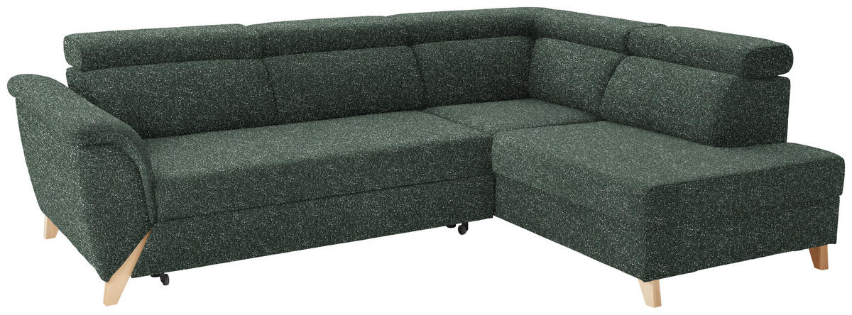 ECKSOFA Bouclé Waldgrün  - Waldgrün/Naturfarben, Konventionell, Holz/Textil (265/200cm) - Stylife