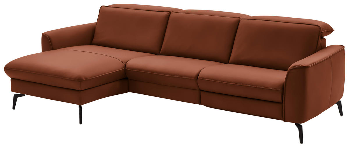 ECKSOFA in Echtleder Cognac  - Cognac/Schwarz, Natur, Leder/Metall (168/281cm) - Valdera