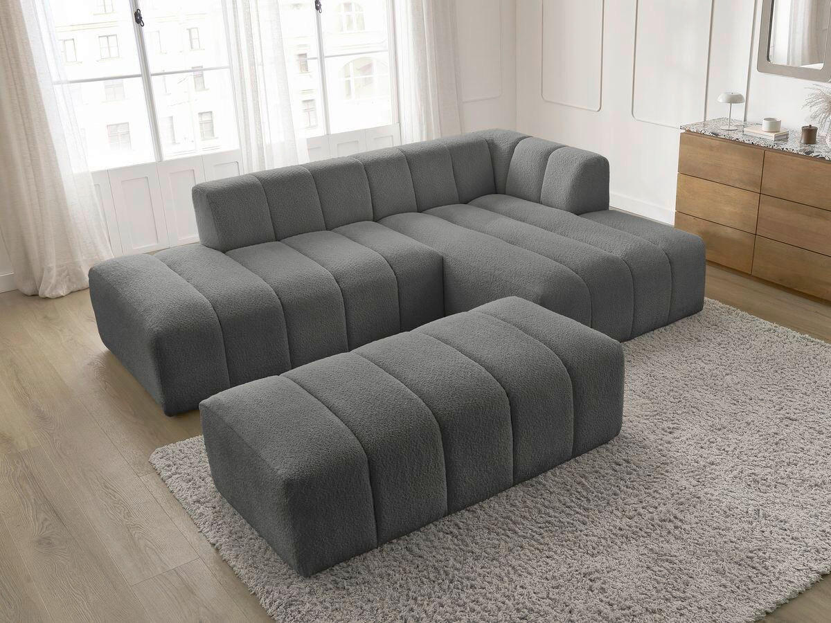 ECKSOFA  ANNECY Dunkelgrau Bouclé  - Dunkelgrau/Schwarz, MODERN, Kunststoff/Textil (262/170cm)
