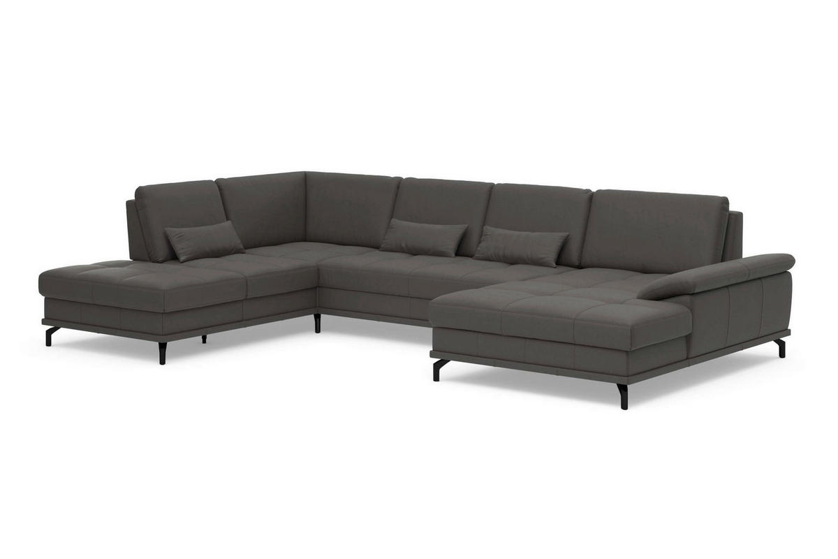 SEDACÍ SOUPRAVA, kůže, mokka - černá/mokka, Basics, kov/textil (223/363/176cm) - Sit & More