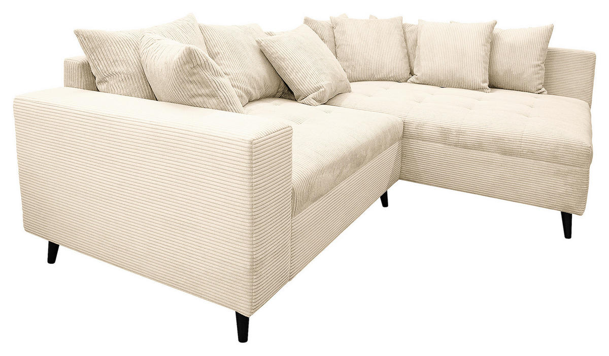 Ecksofa inkl. Hocker tekstil  krem   - crna/krem, Design, tekstil/drvo (247/174cm) - MID.YOU