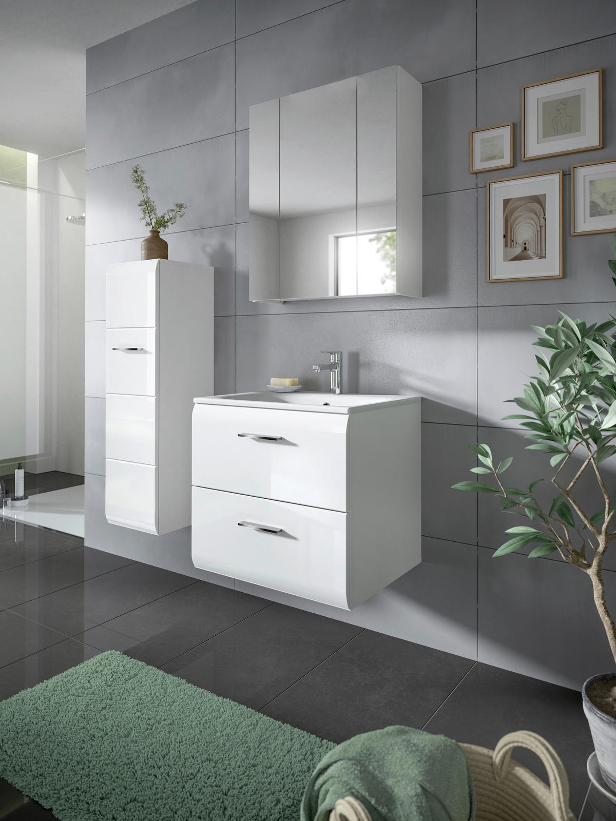 BADEZIMMER 2-teilig 60 cm  - Weiss Hochglanz/Weiss, Modern, Keramik/Holzwerkstoff (60cm) - MID.YOU