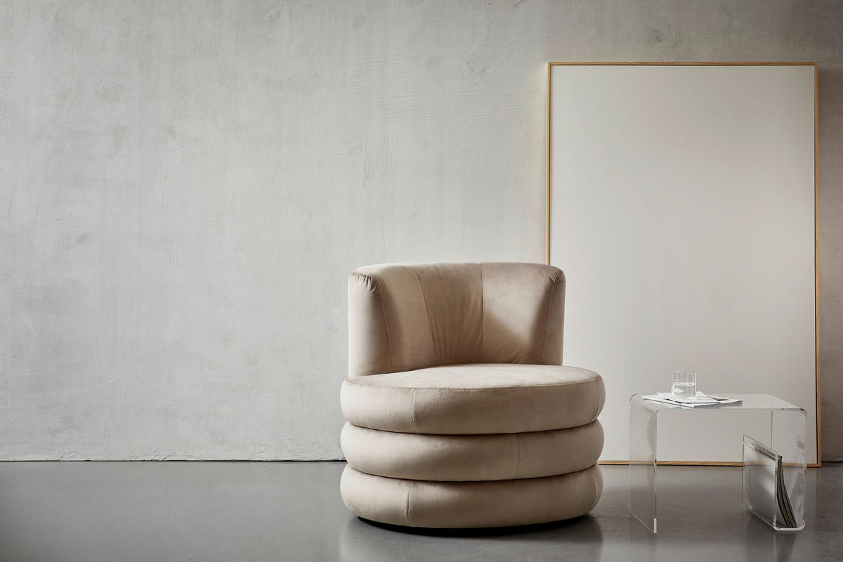 DESIGNSESSEL Flachgewebe Beige    - Edelstahlfarben/Beige, Trend, Textil/Metall (90/82/85cm) - Livetastic