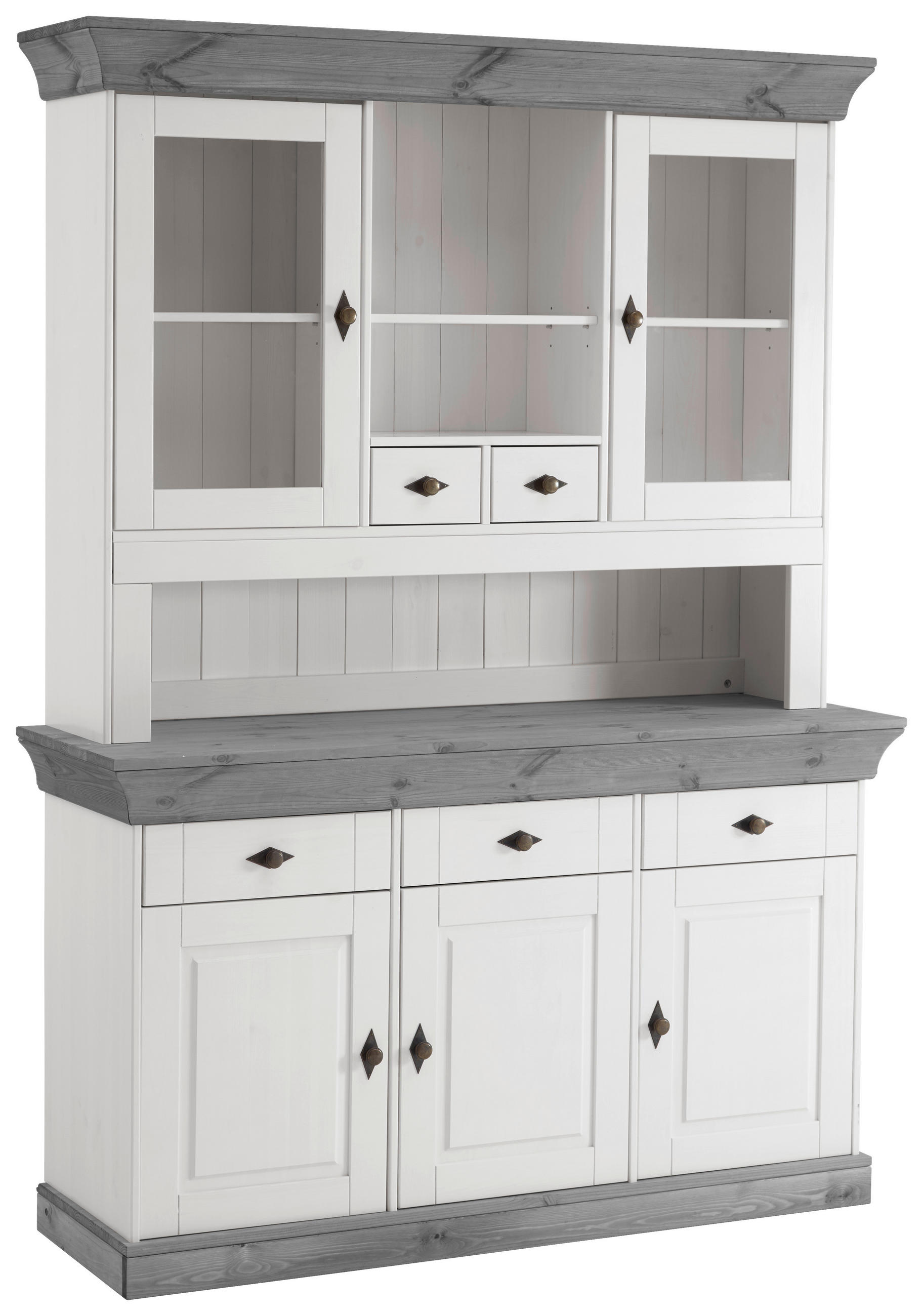 BUFFET 143/197/45 cm  in Grau, Weiß  - Weiß/Grau, ROMANTIK / LANDHAUS, Glas/Holz (143/197/45cm) - Boxxx