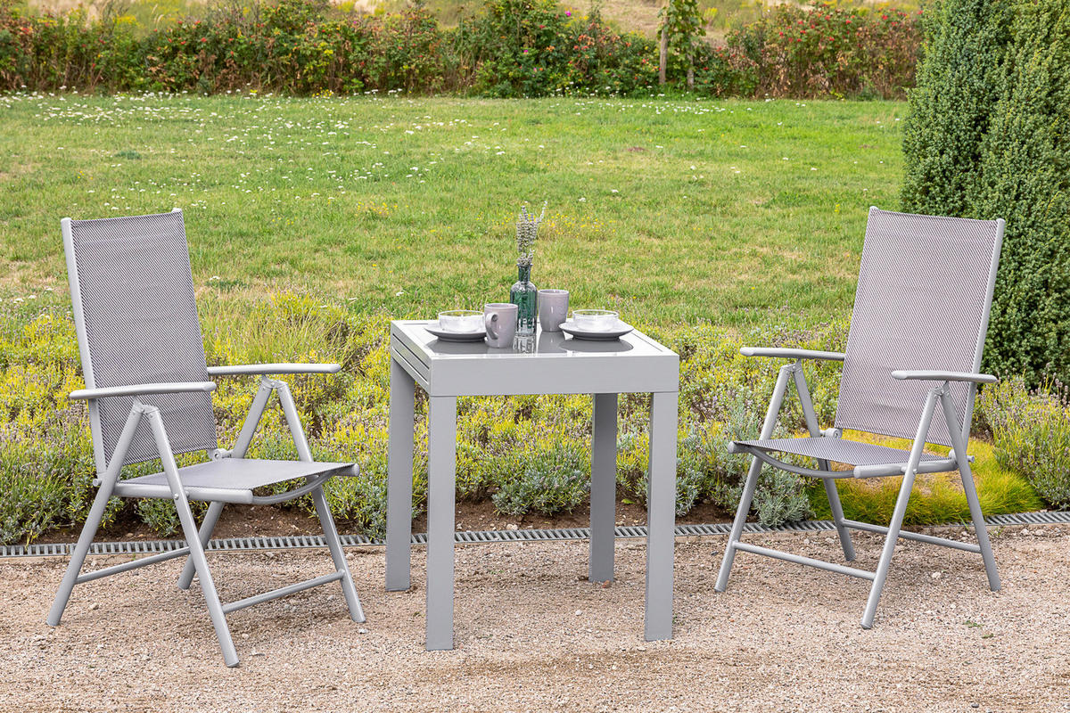 GARTENSET 3-teilig Aluminium  - Silberfarben/Braun, MODERN, Kunststoff/Metall - Gardenson