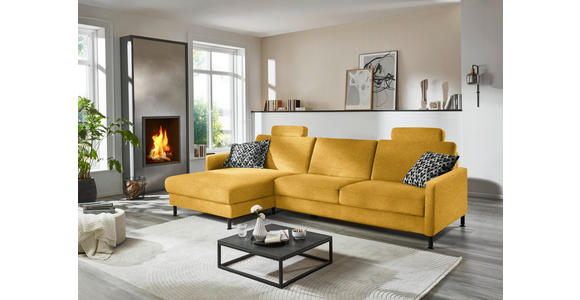 ECKSOFA  in Chenille, Flachgewebe Currygelb  175/316 cm  - Currygelb/Schwarz, Design, Textil/Metall (175/316cm) - Dieter Knoll
