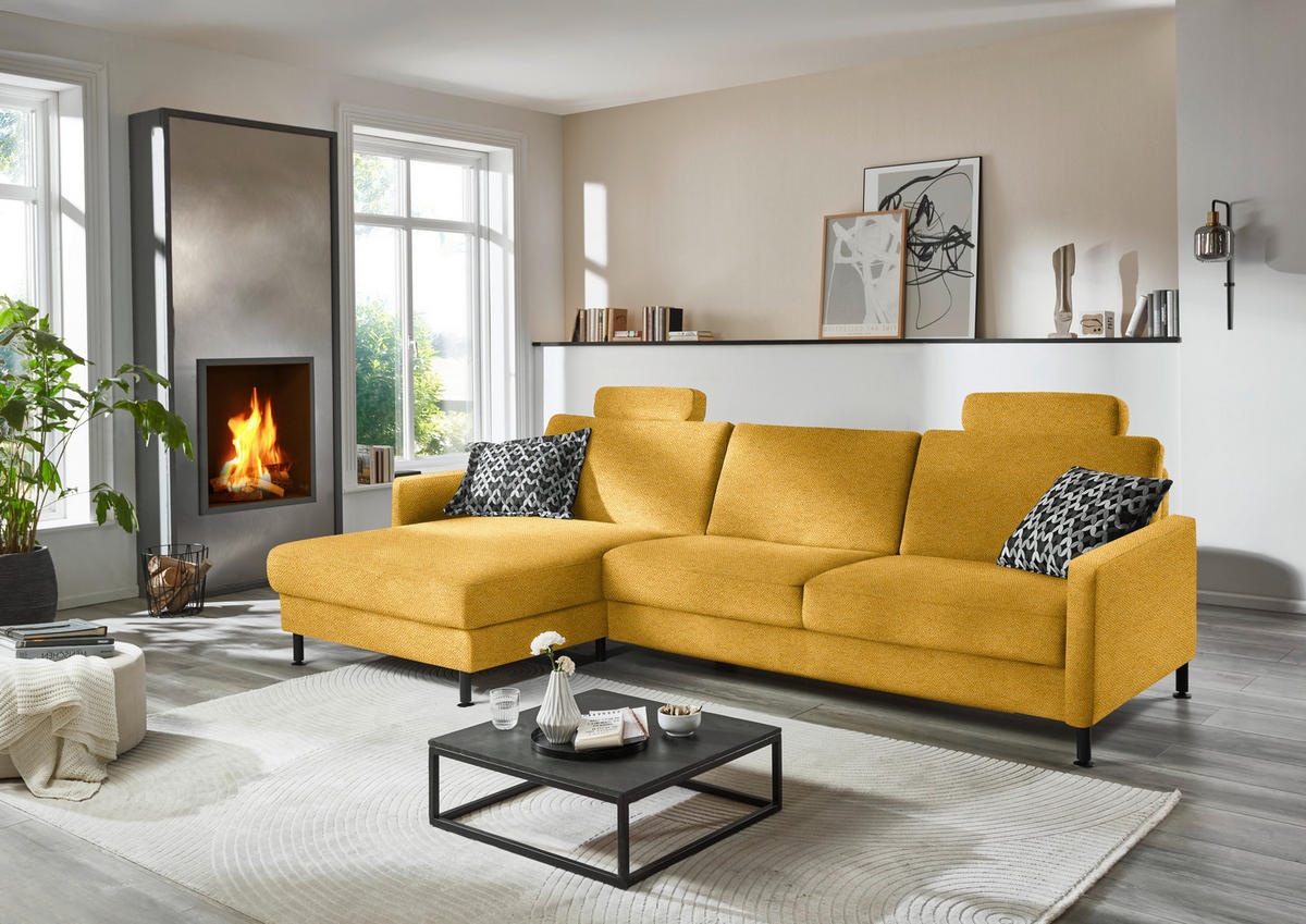 ECKSOFA Chenille, Flachgewebe Currygelb  - Currygelb/Schwarz, Design, Textil/Metall (175/316cm) - Dieter Knoll