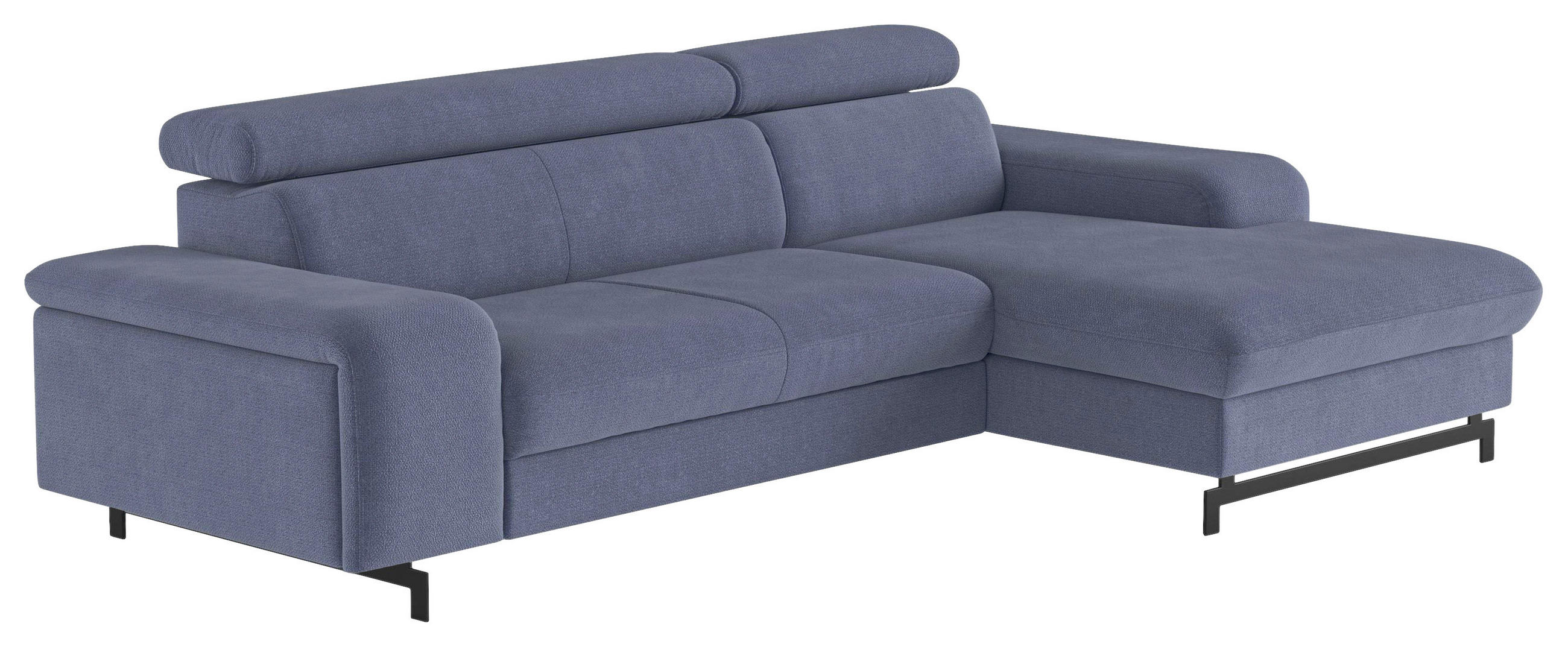 ECKSOFA Blau Chenille Bettkasten, Schlaffunktion, Rücken echt, Kopfteilverstellung, Stauraum, Kopfstütze  - Blau/Schwarz, Textil/Metall (267/165cm) - MID.YOU