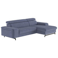 ECKSOFA Blau Chenille Bettkasten, Schlaffunktion, Rücken echt, Kopfteilverstellung, Stauraum, Kopfstütze  - Blau/Schwarz, Textil/Metall (267/165cm) - MID.YOU