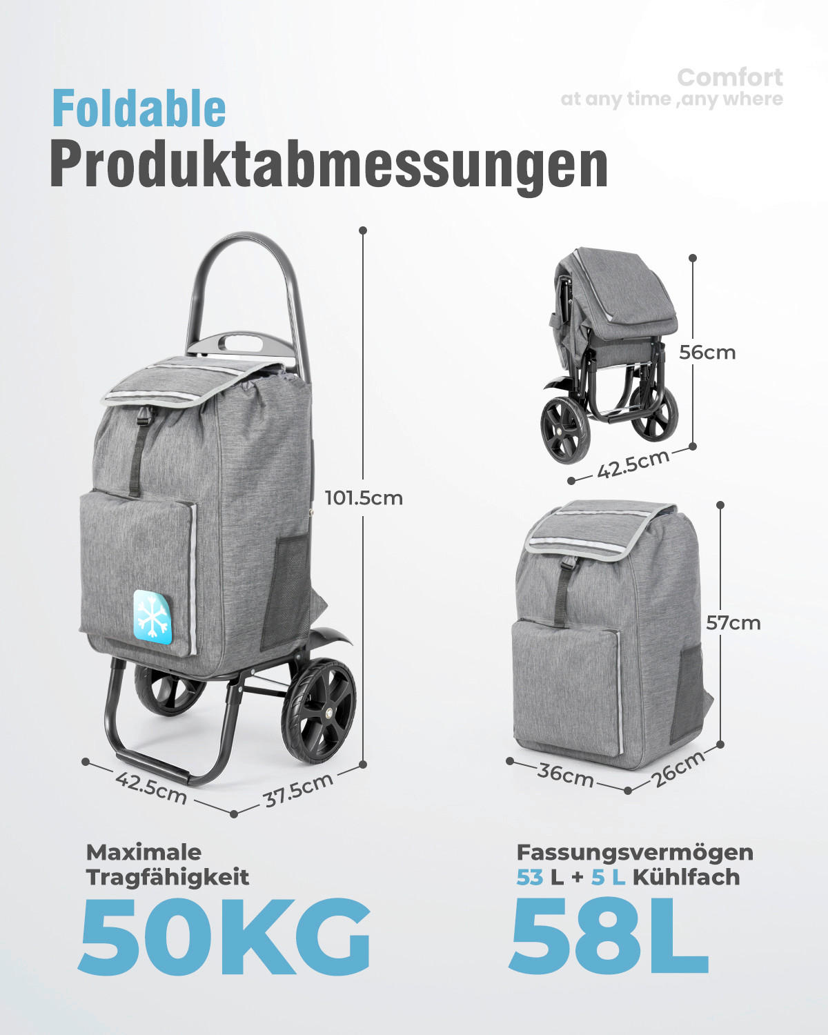 EINKAUFSTROLLEY  - Schwarz/Grau, Trend, Textil/Metall (42.5/101,5/37,5cm) - Milino