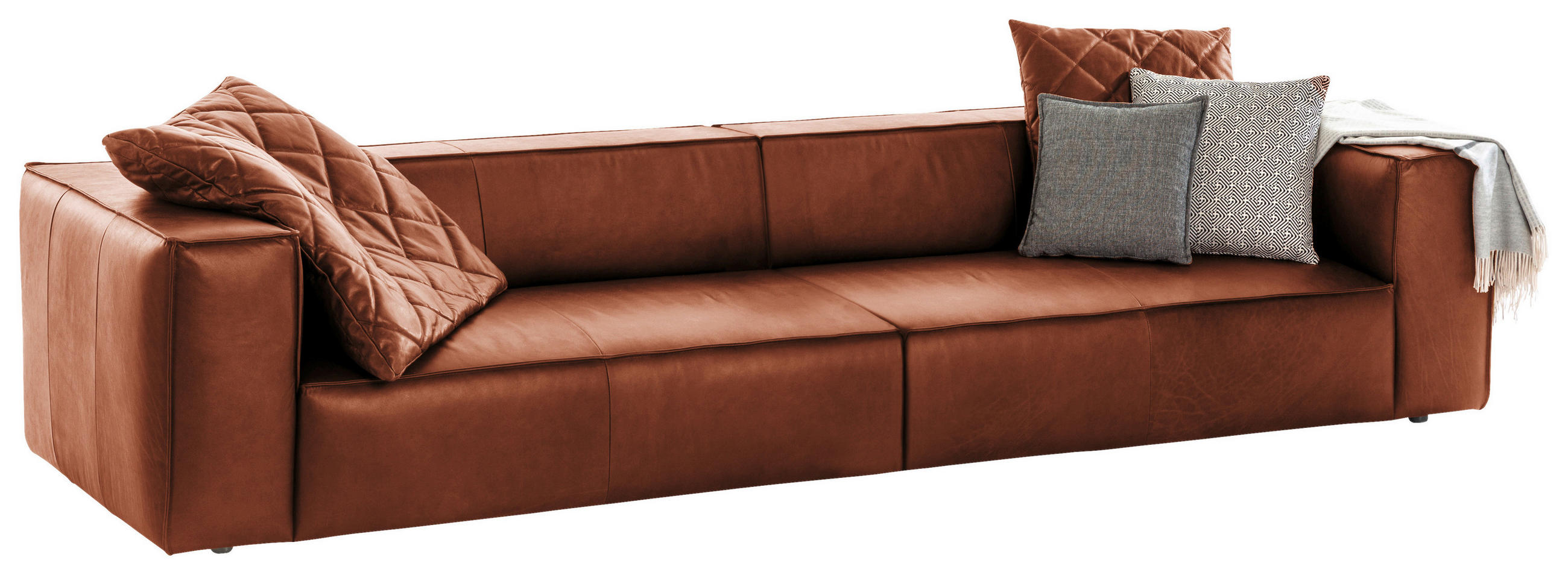 VIERSITZER-SOFA around the block Cognac Echtleder  - Cognac/Schwarz, MODERN, Leder/Kunststoff (300/66/104cm) - Chilliano