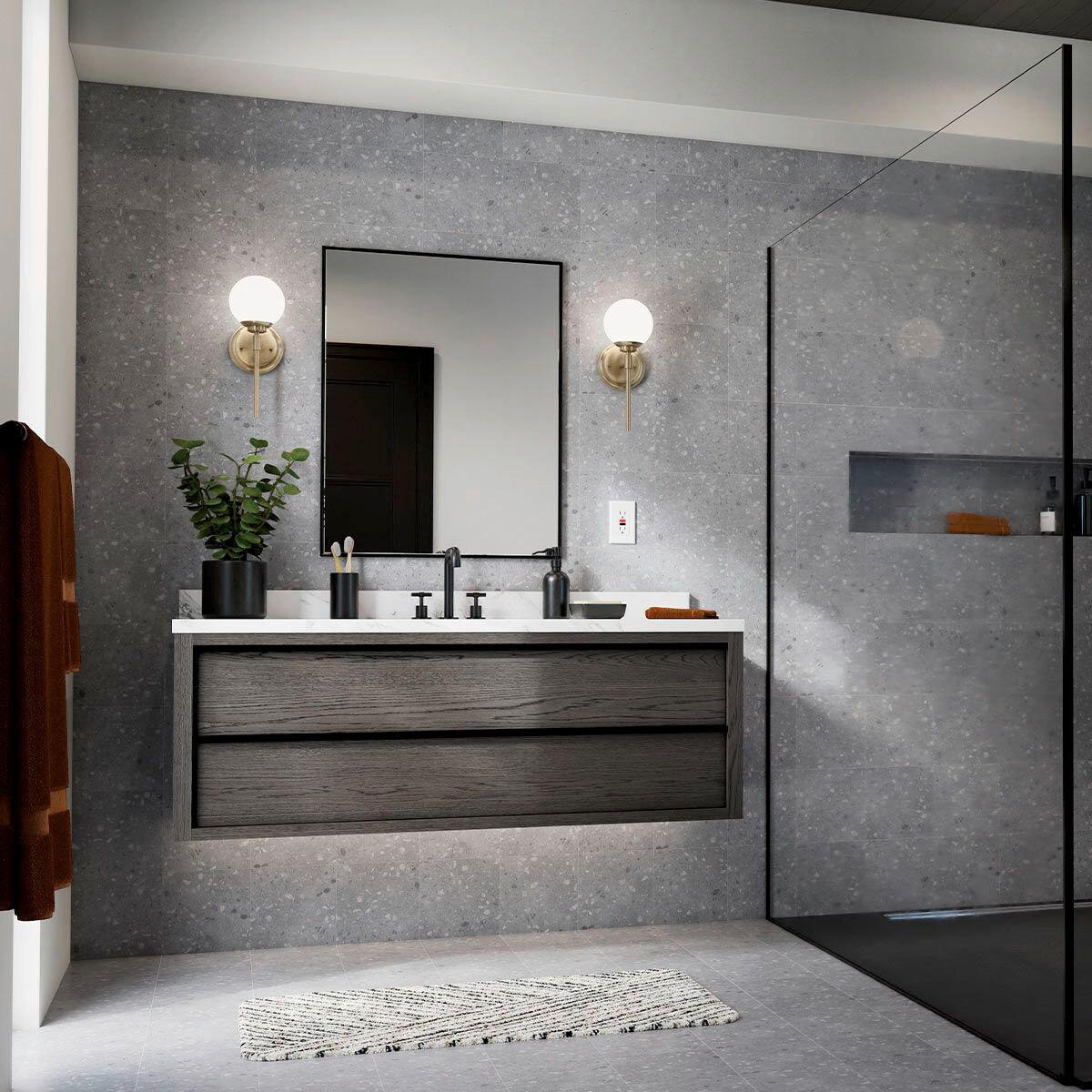 BADEZIMMER-WANDLEUCHTE - Champagner, Konventionell, Glas/Metall (34.8/12.8/16.6cm) - Elstead Lighting