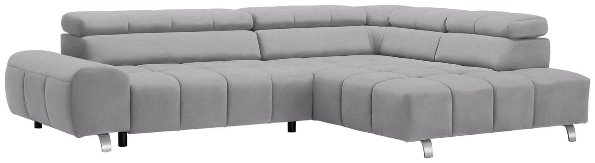 ECKSOFA Hellgrau Webstoff  - Dunkelgrau/Silberfarben, Design, Textil/Metall (295/201cm) - Hom`in