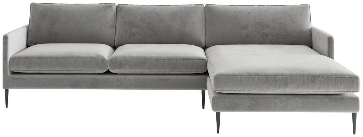 ECKSOFA in Samt, Velours Hellgrau  - Hellgrau, Design, Textil/Metall (277/154cm) - Livetastic
