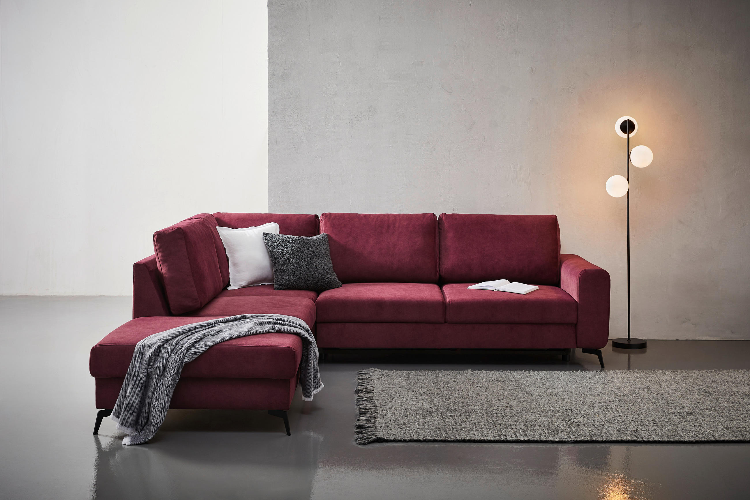HÖRNSOFFA i chenille bordeaux  - bordeaux/svart, Klassisk, metall/textil (257/275cm) - MID.YOU