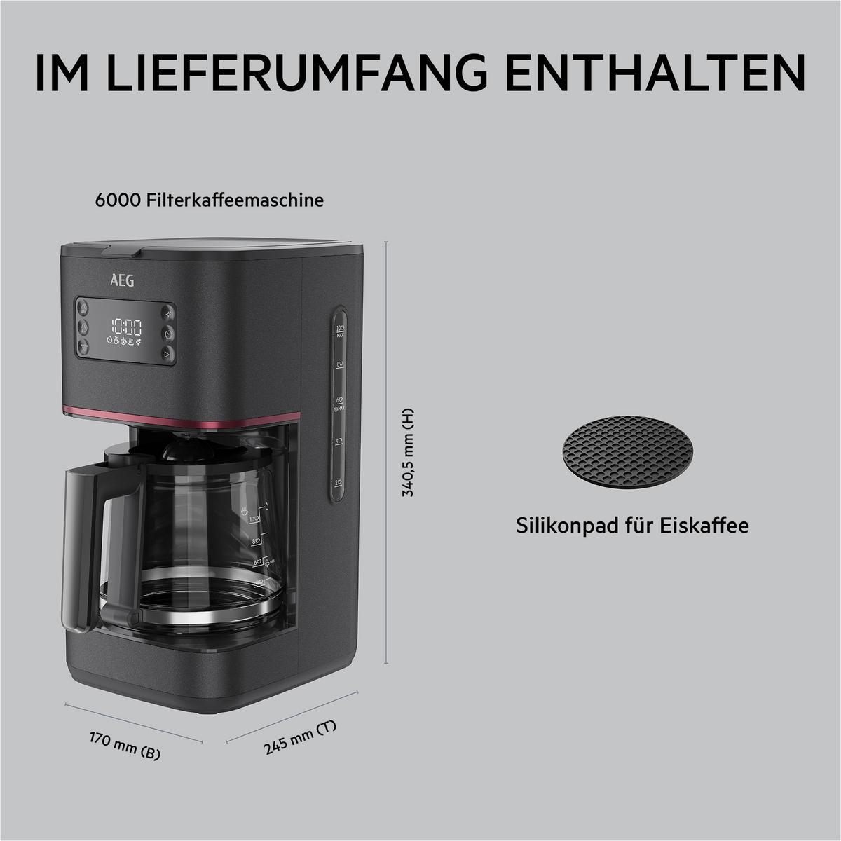 FILTERKAFFEEMASCHINE Design Collection  - Schwarz, Basics, Glas/Kunststoff (26,6/34,1/17,1cm) - AEG