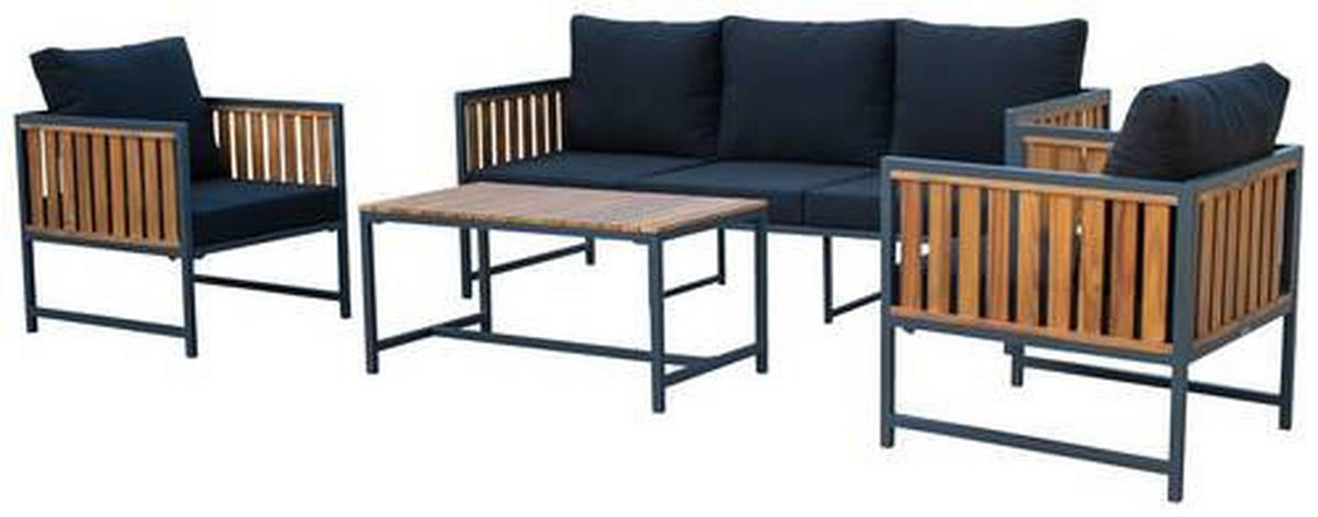 BAŠTENSKI SET 4 dela  - crna/boja eukaliptusa, Dizajnerski, drvo/metal - Ambia Garden