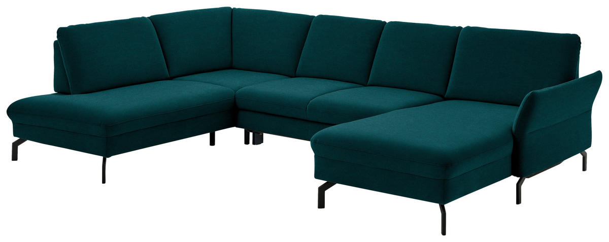 WOHNLANDSCHAFT in Velours Petrol  - Petrol/Schwarz, Design, Textil/Metall (220/335/179cm) - Beldomo System