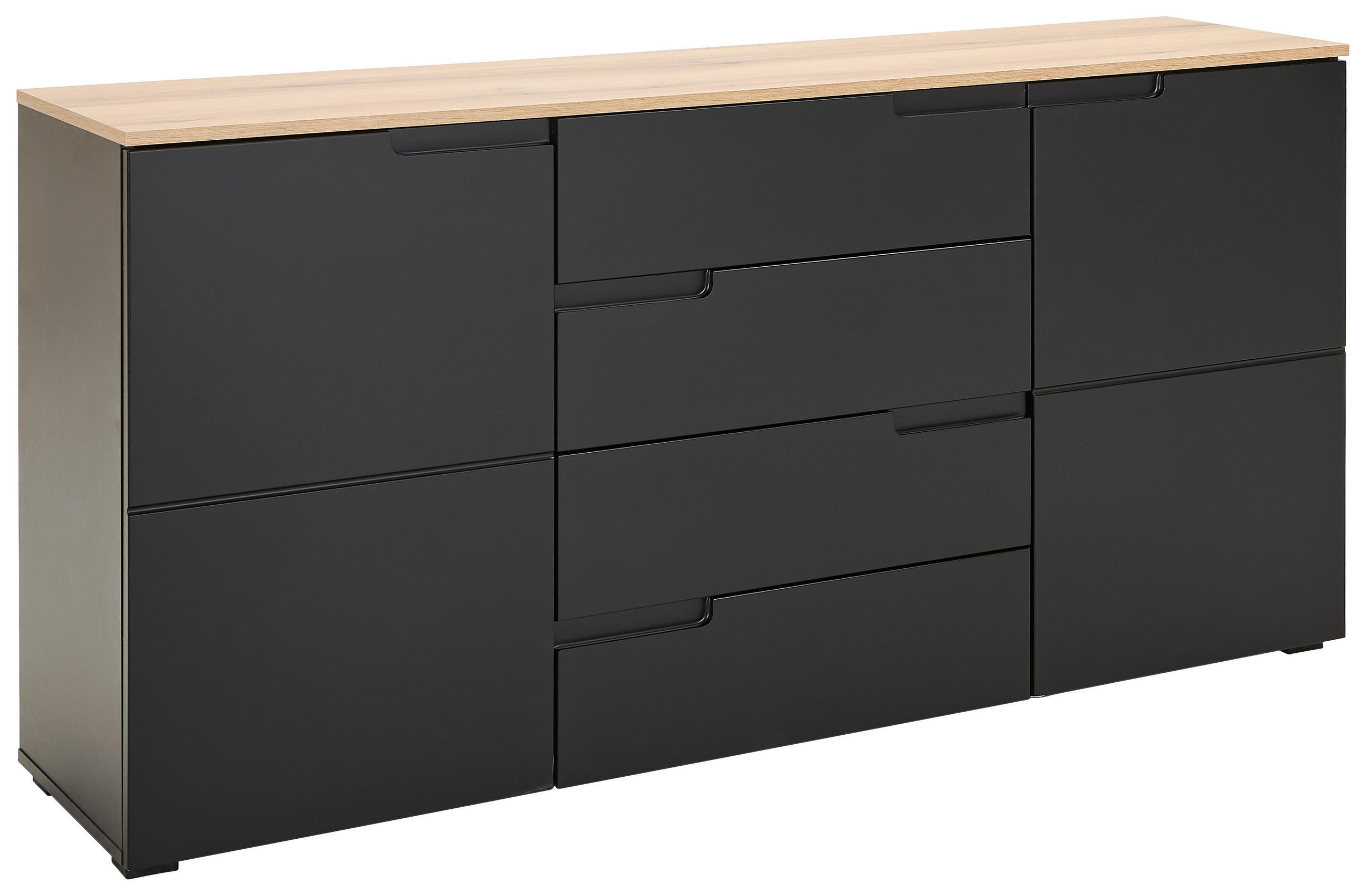 Mid.you Sideboard Swim Schwarz, Eiche 165x80x40 cm