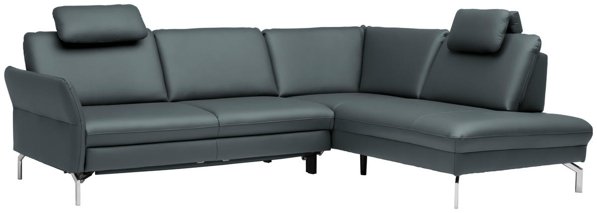 ECKSOFA in Echtleder Blaugrau  284/220 cm  - Blaugrau/Alufarben, KONVENTIONELL, Leder/Metall (284/220cm) - Beldomo Premium