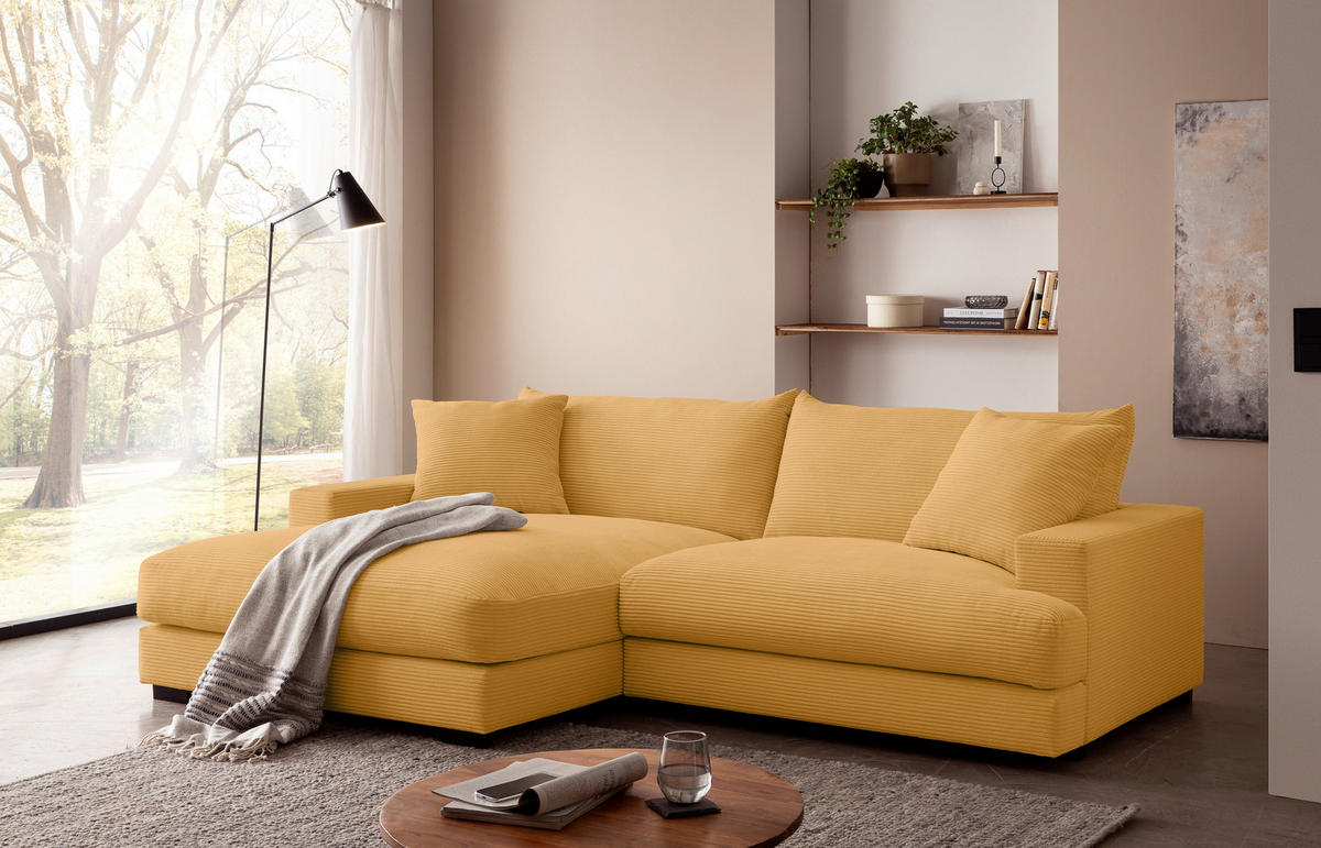 ECKSOFA Senfgelb Cord  - Senfgelb/Schwarz, MODERN, Textil (180/265cm) - P & B