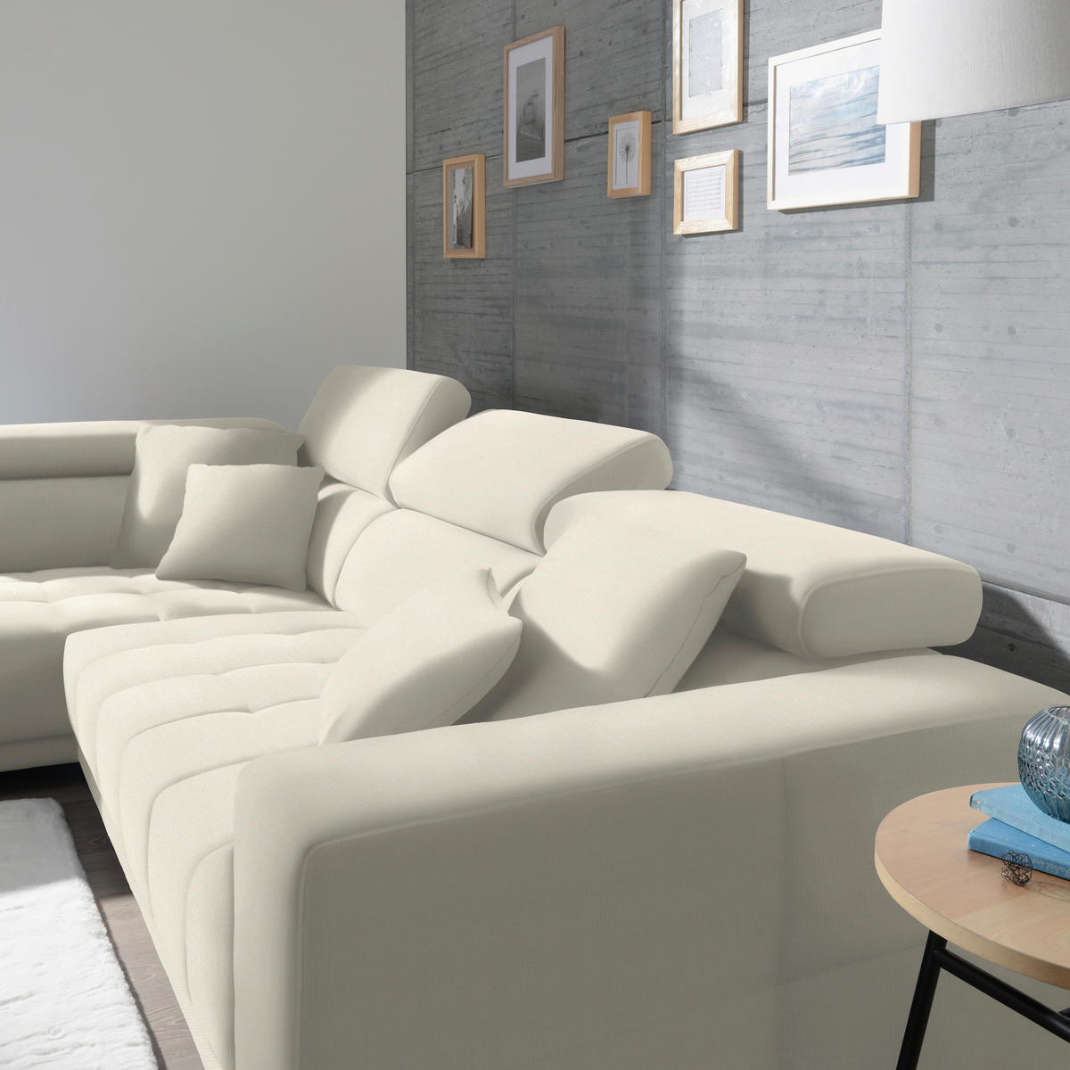 ECKSOFA in Mikrofaser Weiß  207/301 cm  - Chromfarben/Weiß, Design, Textil/Metall (207/301cm) - Xora
