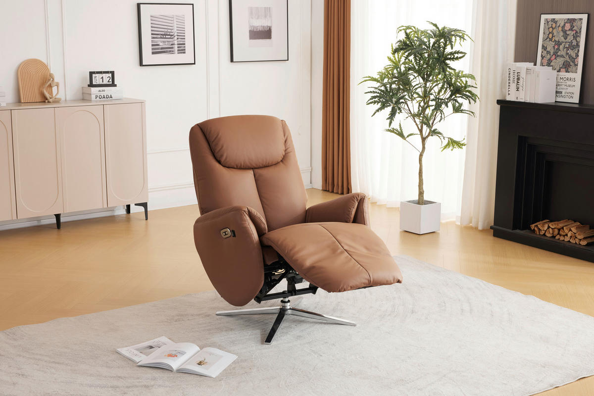 MASSAGESESSEL Echtleder Lederlook Braun    - Chromfarben/Braun, Design, Leder/Textil (79/110/85cm) - Livetastic