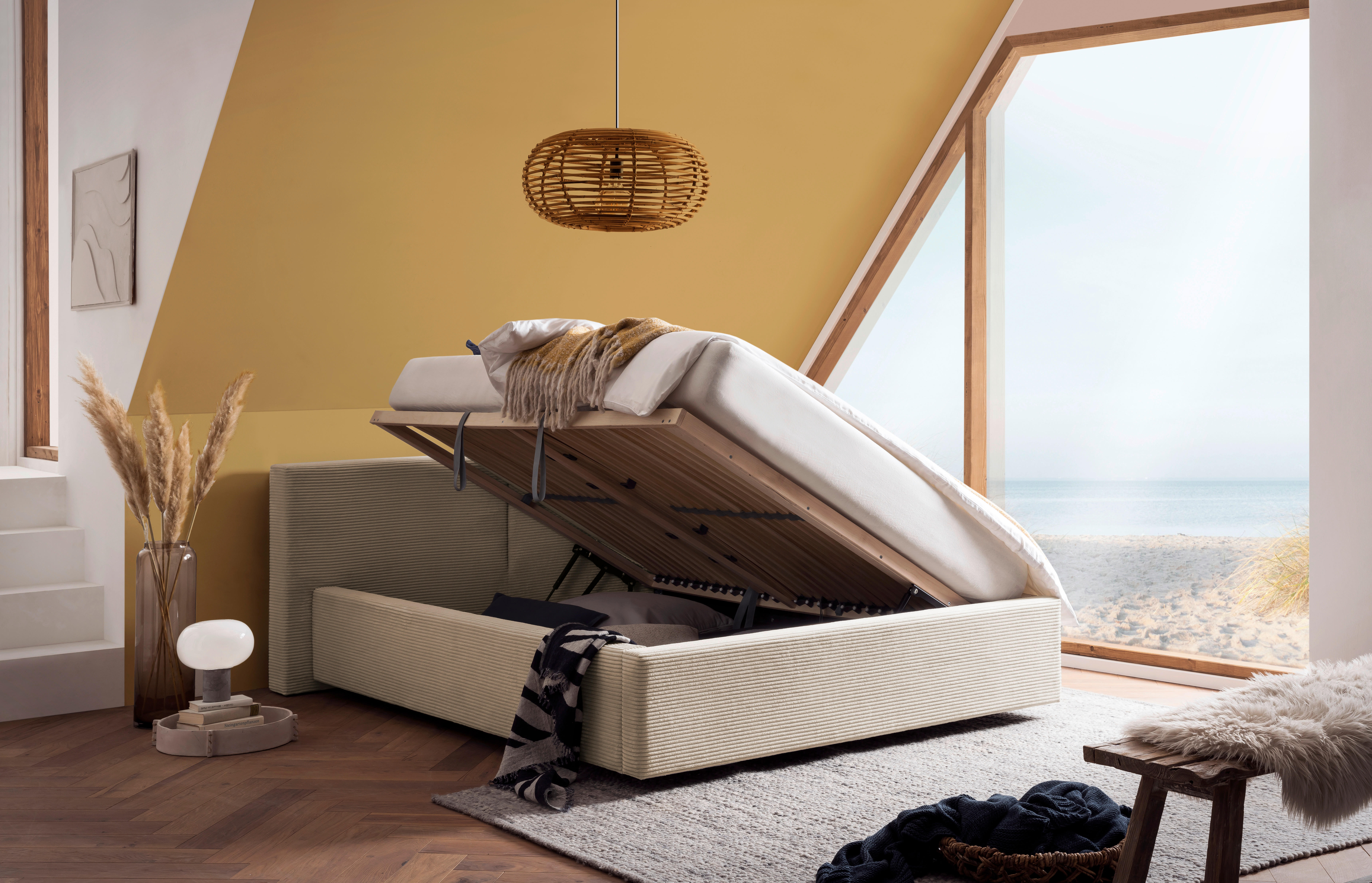 POLSTERBETT 140/200 cm  in Beige  - Weiss/Beige, Basics, Holz/Textil (140/200cm) - Boxxx