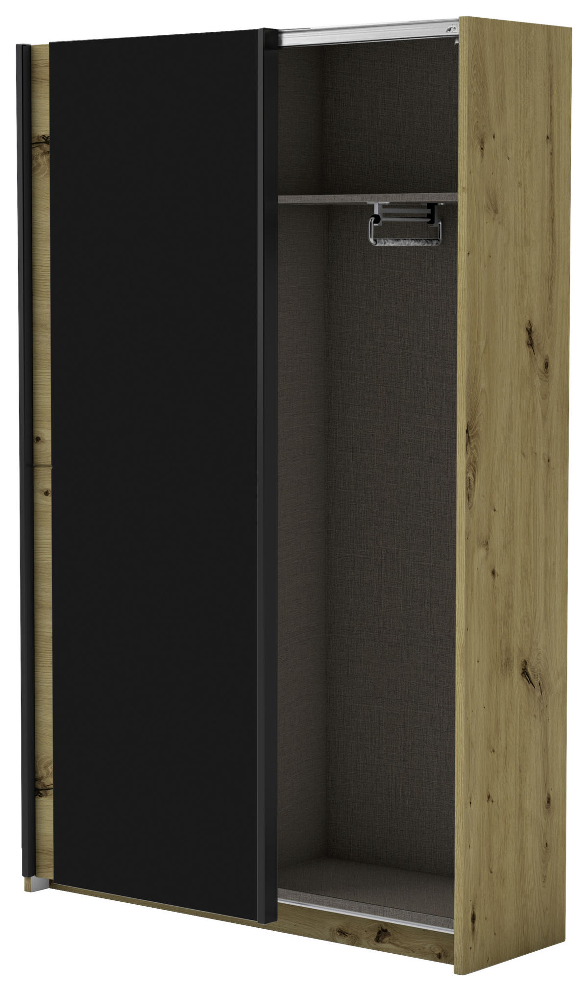 SCHWEBETÜRENSCHRANK 125/195,5/38 cm 2-türig  - Eichefarben/Schwarz, Basics, Holzwerkstoff/Metall (125/195,5/38cm) - P & B