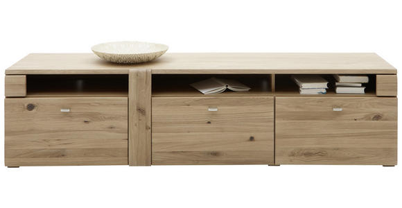 LOWBOARD Eiche furniert, massiv Eichefarben - Eichefarben/Alufarben, KONVENTIONELL, Holz/Metall (191/47,5/50,5cm) - Voleo