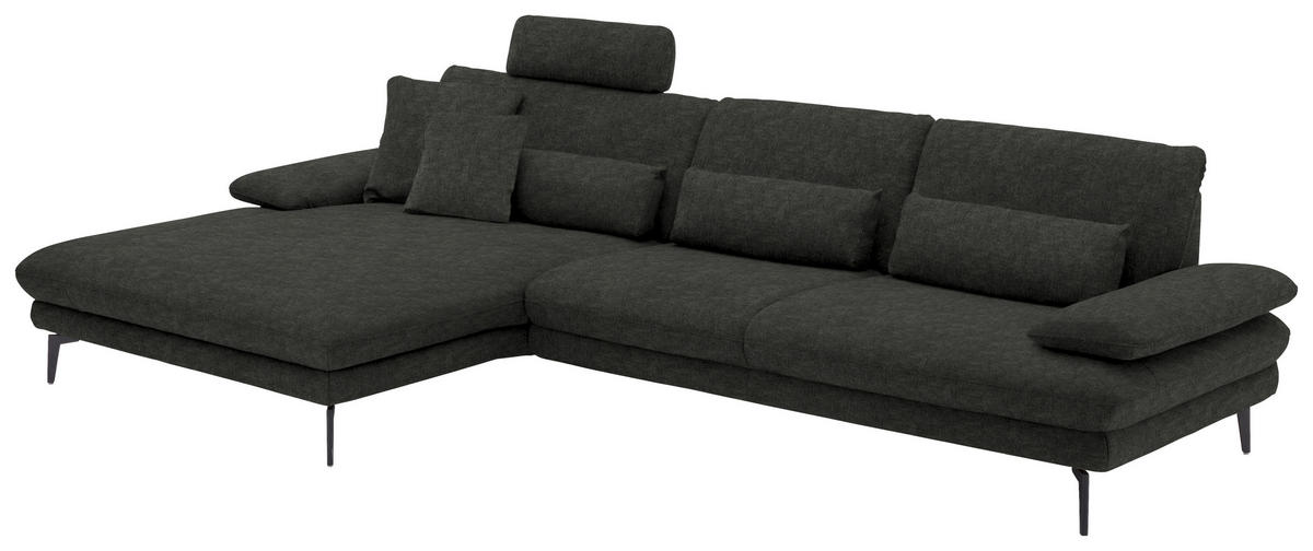 ECKSOFA in Velours Dunkelgrau  - Dunkelgrau/Schwarz, Design, Textil/Metall (180/310cm) - Dieter Knoll