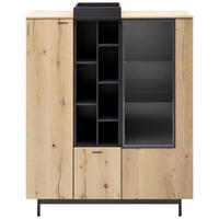 HIGHBOARD Balkeneiche furniert Anthrazit, Eichefarben  - Eichefarben/Anthrazit, Natur, Glas/Holz (113,8/139-145,7/41,5cm) - Livetastic