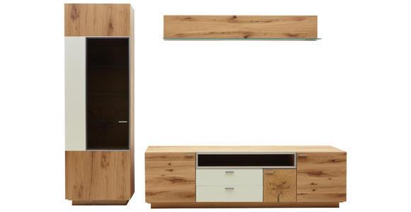WOHNWAND Asteiche furniert Eichefarben, Champagner - Champagner/Eichefarben, KONVENTIONELL, Glas/Holz (271/200/55cm) - Voleo