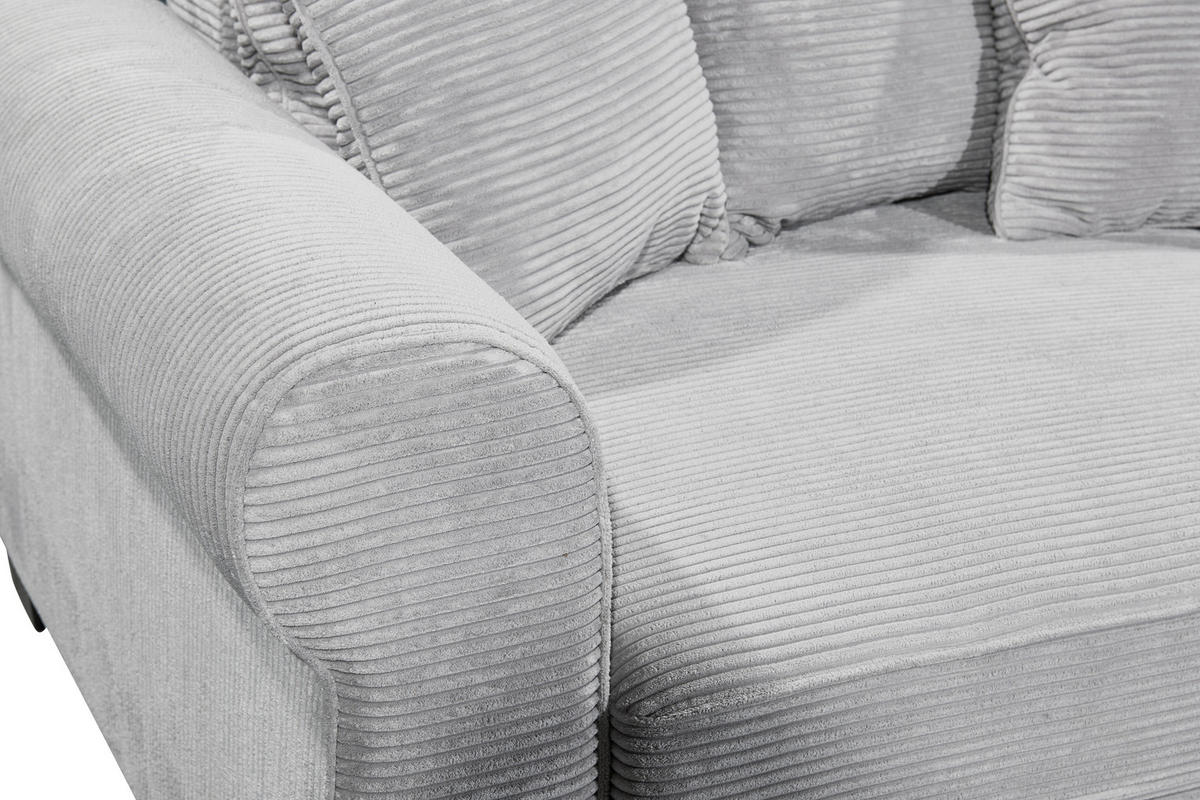 ECKSOFA in Cord Hellgrau  - Hellgrau/Schwarz, Konventionell, Kunststoff/Textil (255/185cm) - MID.YOU