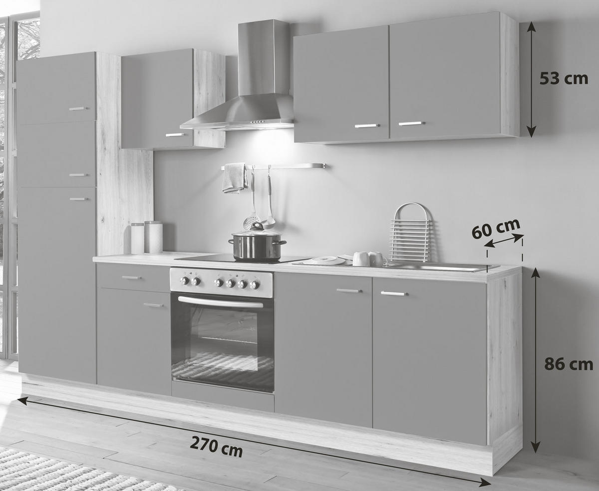 KÜCHENBLOCK 270 cm   in Graphitfarben, Eiche Artisan  - Silberfarben/Graphitfarben, KONVENTIONELL, Holzwerkstoff/Kunststoff (270cm) - Menke