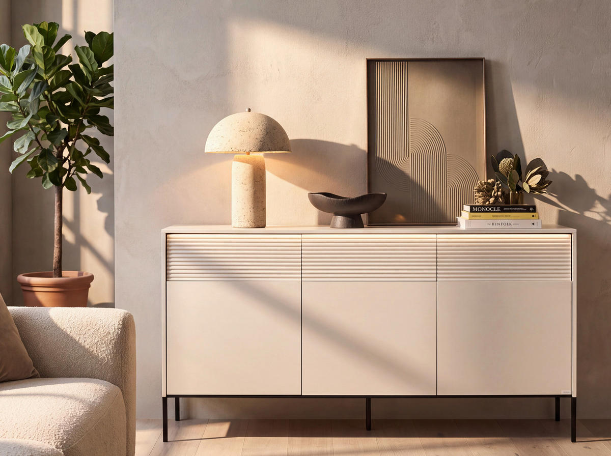 SIDEBOARD  167/85/40 cm 3 Schublade(n)  - Beige/Schwarz, Design, Holzwerkstoff/Metall (167/85/40cm) - Voleo