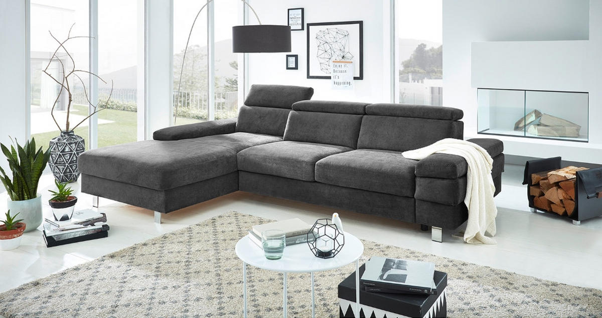 ECKSOFA in Webstoff Anthrazit  - Anthrazit/Silberfarben, Konventionell, Textil/Metall (260/82/182cm) - Trendmanufaktur
