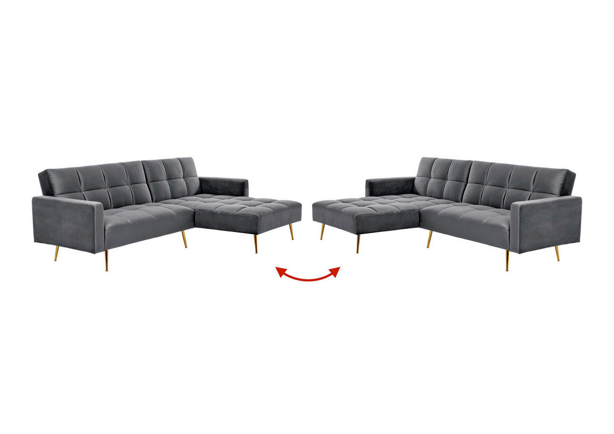 ECKSCHLAFSOFA CHILLAX POSH CORNER EU Grau, Platinfarben Samt  - Platinfarben/Goldfarben, MODERN, Holz/Textil (244/150cm) - Livetastic