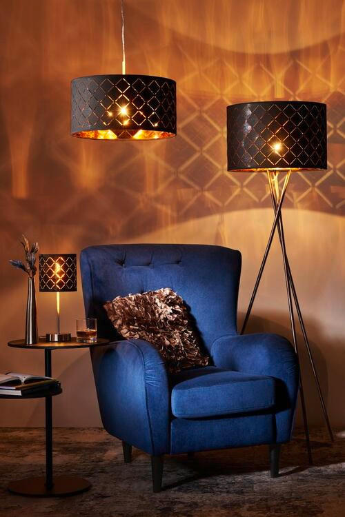 HÄNGELEUCHTE CLARKE 40/140 cm   - Goldfarben/Schwarz, LIFESTYLE, Textil/Metall (40/140cm) - Globo
