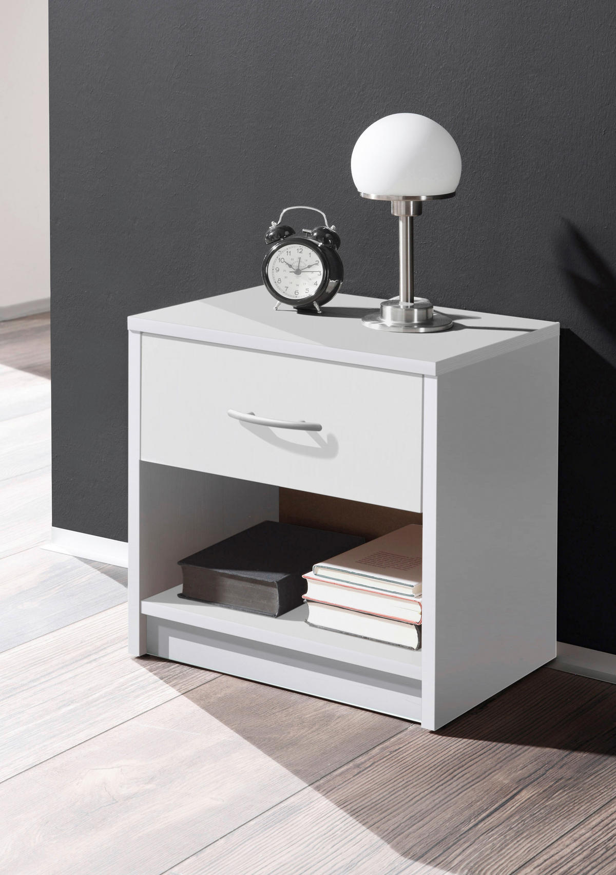 NACHTSCHRANK 39/41/28 cm  - Silberfarben/Weiß, Basics (39/41/28cm) - P & B