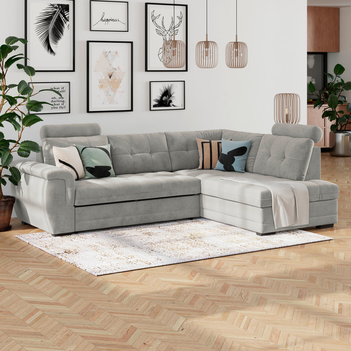 ECKSOFA FALCO NEW Beige Mikrofaser, Struktur Bettkasten, Kopfstütze  - Beige/Schwarz, KONVENTIONELL, Kunststoff/Textil (183/251cm) - MID.YOU