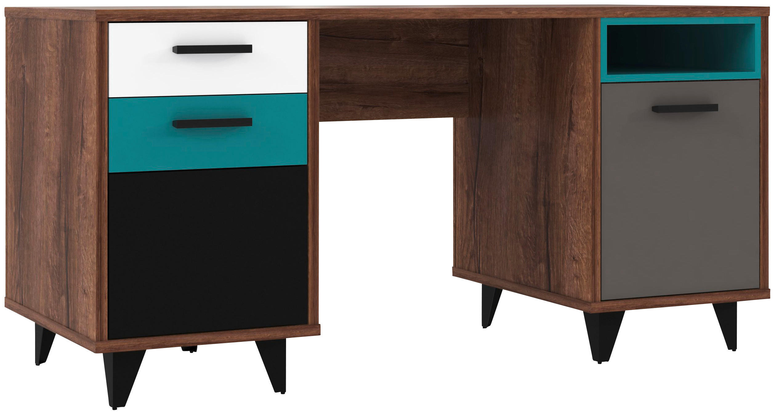 SCHREIBTISCH 150/60/74 cm  in Grau, Grün, Schwarz, Weiß, Eichefarben  - Smaragdgrün/Eichefarben, Design, Holzwerkstoff/Kunststoff (150/60/74cm) - Carryhome