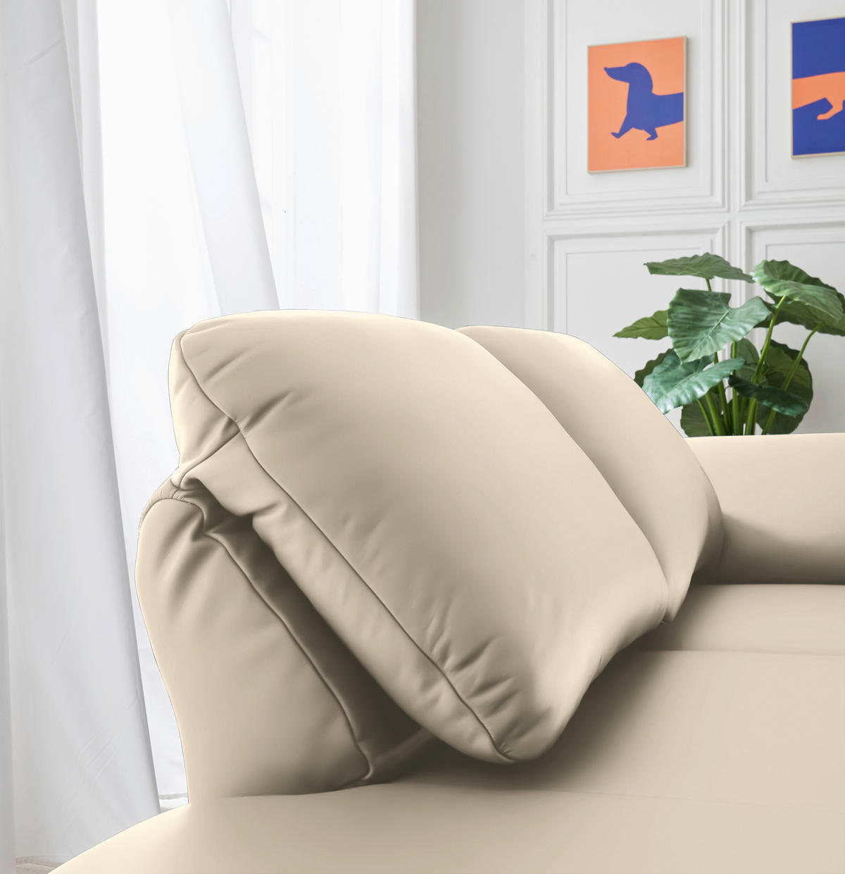 RÉCAMIERE in Echtleder Creme  - Chromfarben/Creme, Design, Leder/Metall (209/85-109/95-16cm) - Dieter Knoll