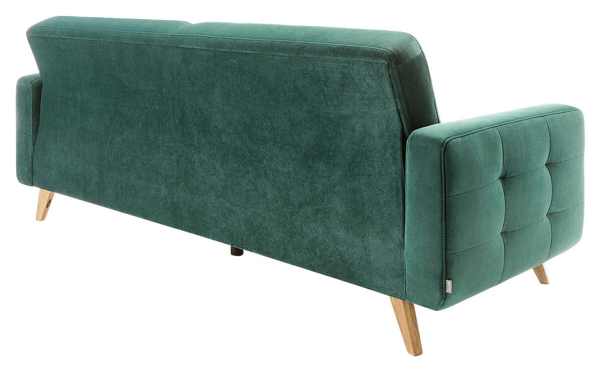 SCHLAFSOFA in Velours Türkis, Grün  - Türkis/Eichefarben, Design, Holz/Textil (224/87/89cm) - Stylife