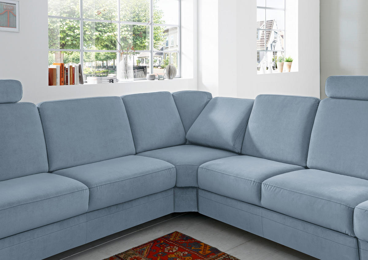 ECKSOFA in Flachgewebe Blau  - Blau/Alufarben, Konventionell, Textil/Metall (269/287cm) - Beldomo System